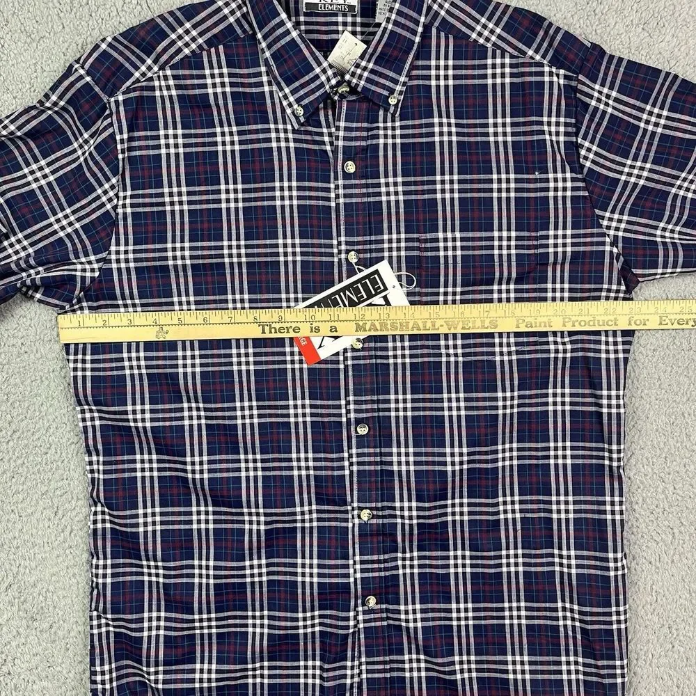 Vintage Key Elements 90's Button Shirt Plaid Blue‎ Red White Long Sleeve Lg NOS